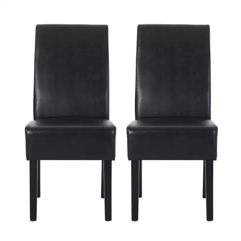 Set di 2 sedie da pranzo in similpelle, nero notte con gambe color espresso