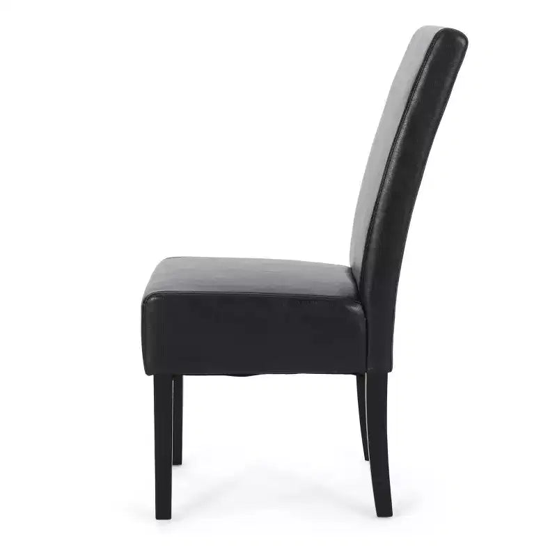 Set di 2 sedie da pranzo in similpelle, nero notte con gambe color espresso