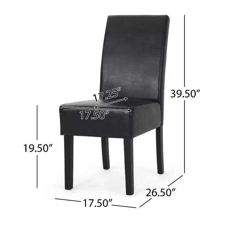 Set di 2 sedie da pranzo in similpelle, nero notte con gambe color espresso