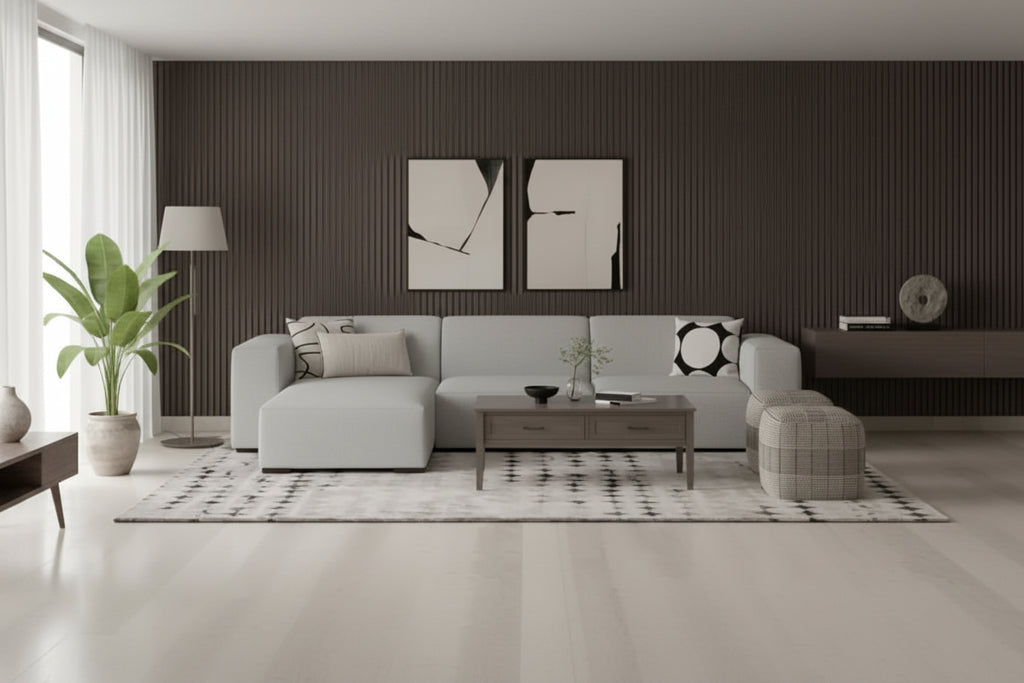 Divano a 2 posti con penisola a sinistra, grigio chiaro, design modulare