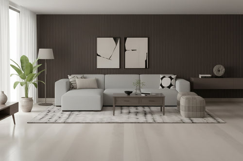 Divano a 2 posti con penisola a sinistra, grigio chiaro, design modulare