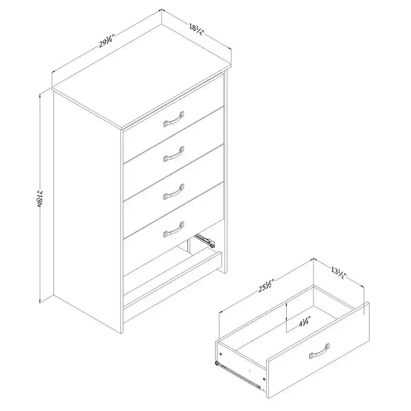 Cassettiera a 5 cassetti, finitura rovere Nordik, truciolare con guide in metallo