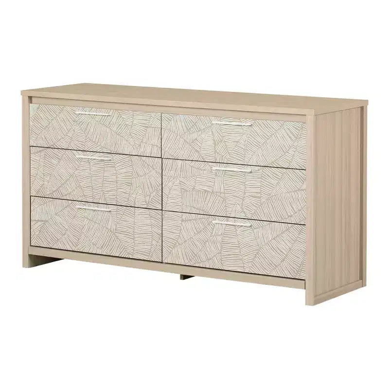 Cassettiera orizzontale a 6 cassetti, Olmo chiaro/Bianco, 148,6 cm L, Ferramenta anti-ribaltamento