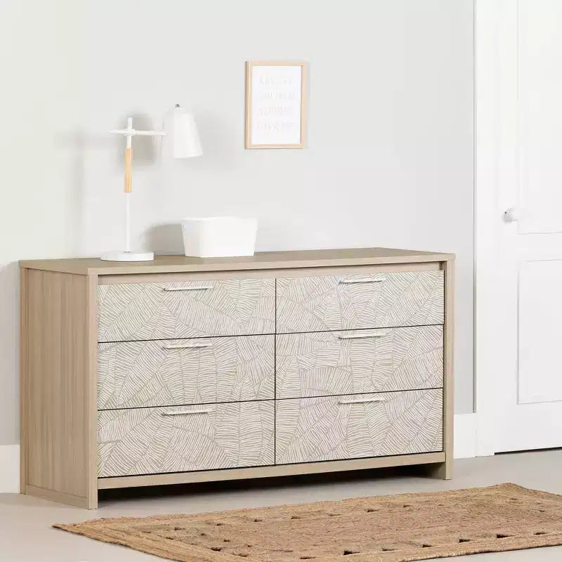 Cassettiera orizzontale a 6 cassetti, Olmo chiaro/Bianco, 148,6 cm L, Ferramenta anti-ribaltamento