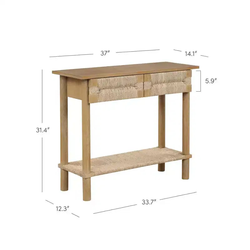 Set di 2 Tavoli Console in Erba Marina, Marrone Chiaro