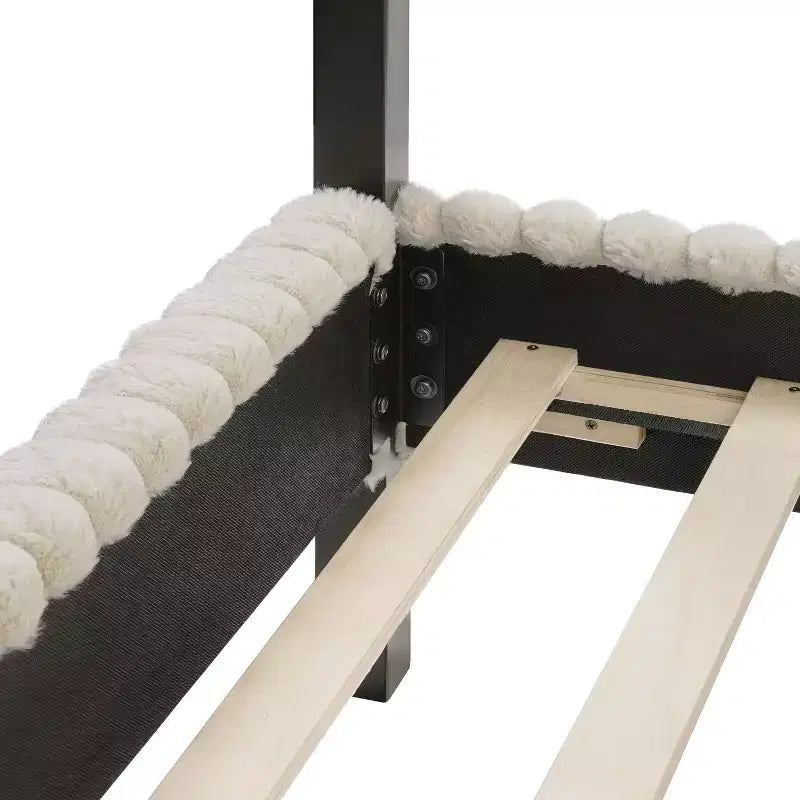 Letto a piattaforma Queen con baldacchino e rivestimento in velluto a coste, marrone chiaro