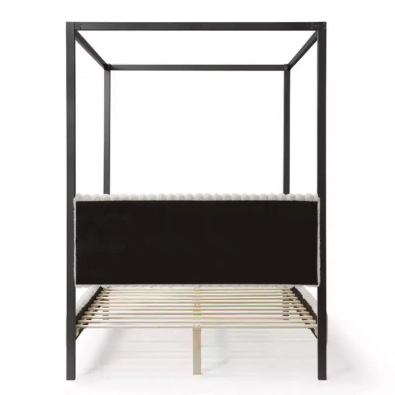 Letto a piattaforma Queen con baldacchino e rivestimento in velluto a coste, marrone chiaro