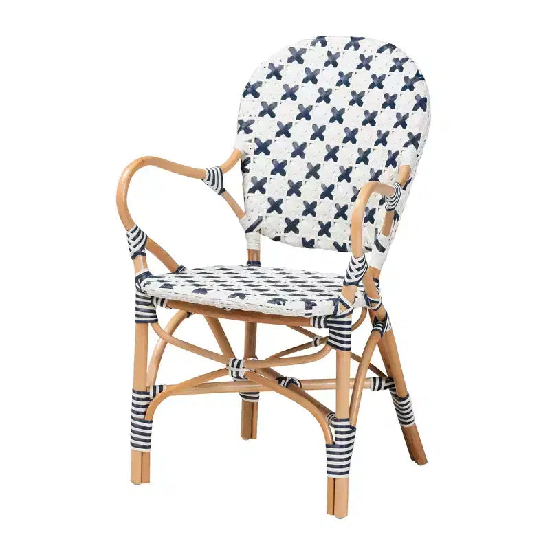 Sedia da bistrot in rattan, intreccio blu e bianco francese