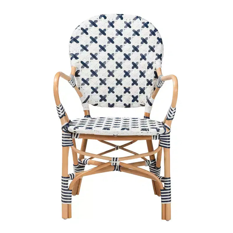 Sedia da bistrot in rattan, intreccio blu e bianco francese