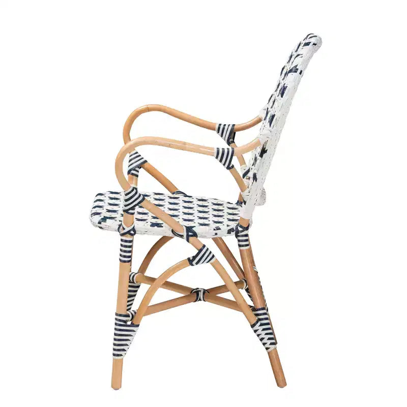 Sedia da bistrot in rattan, intreccio blu e bianco francese