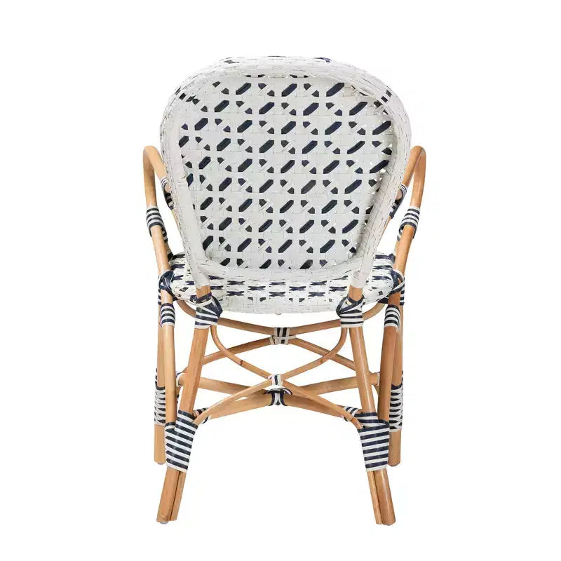 Sedia da bistrot in rattan, intreccio blu e bianco francese