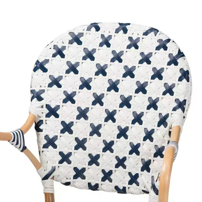 Sedia da bistrot in rattan, intreccio blu e bianco francese