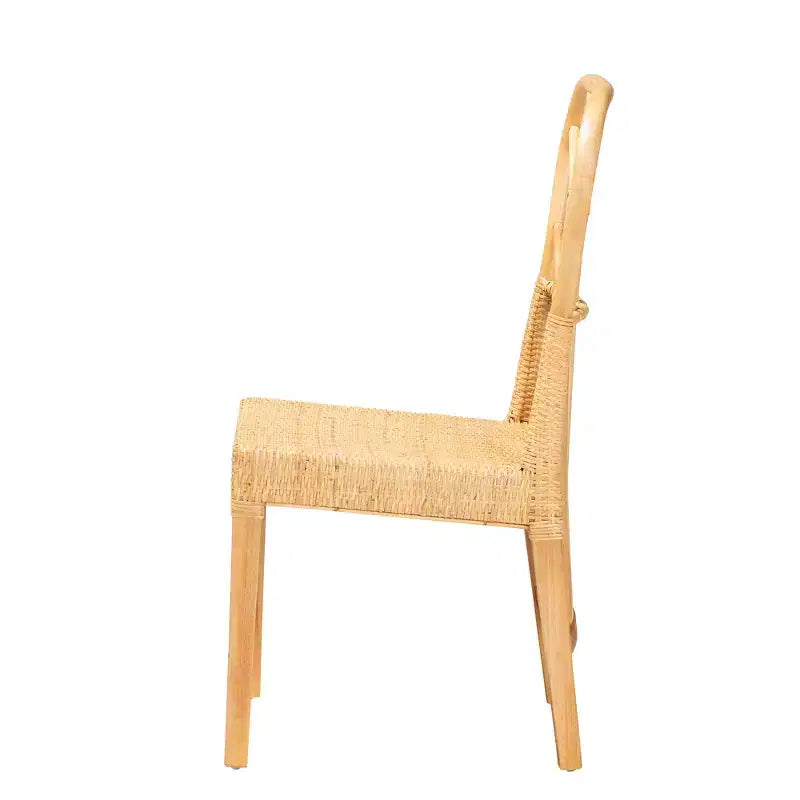 Sedia da pranzo bohémien in legno di mogano e rattan naturale, marrone quercia