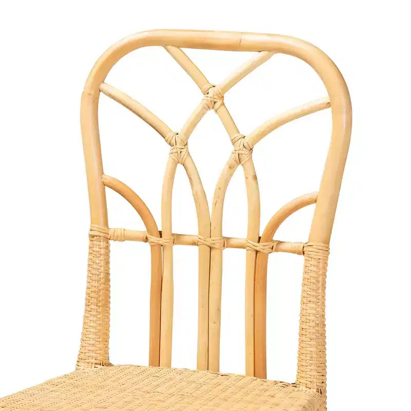 Sedia da pranzo bohémien in legno di mogano e rattan naturale, marrone quercia