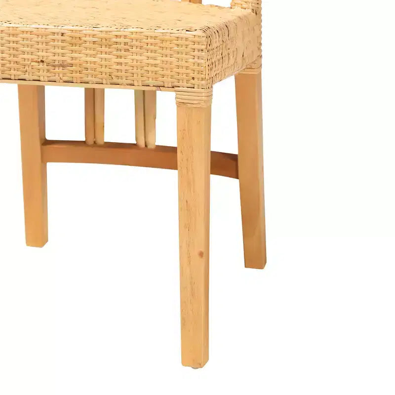 Sedia da pranzo bohémien in legno di mogano e rattan naturale, marrone quercia