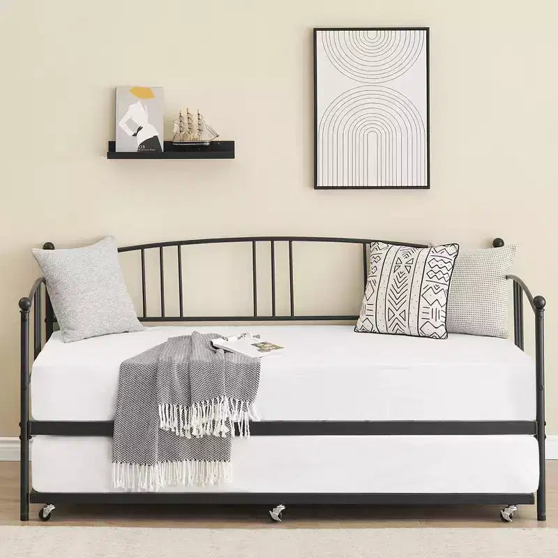 Garvee Twin Metal Daybed and Trundle, Sofa Bed - Room & Joy