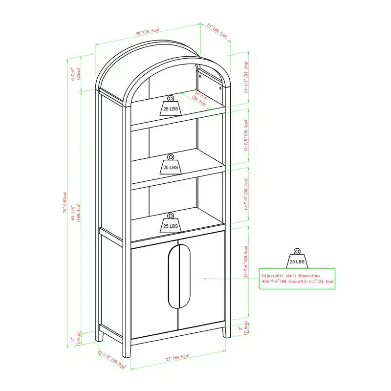 Libreria ad arco a 3 ripiani da 76"
