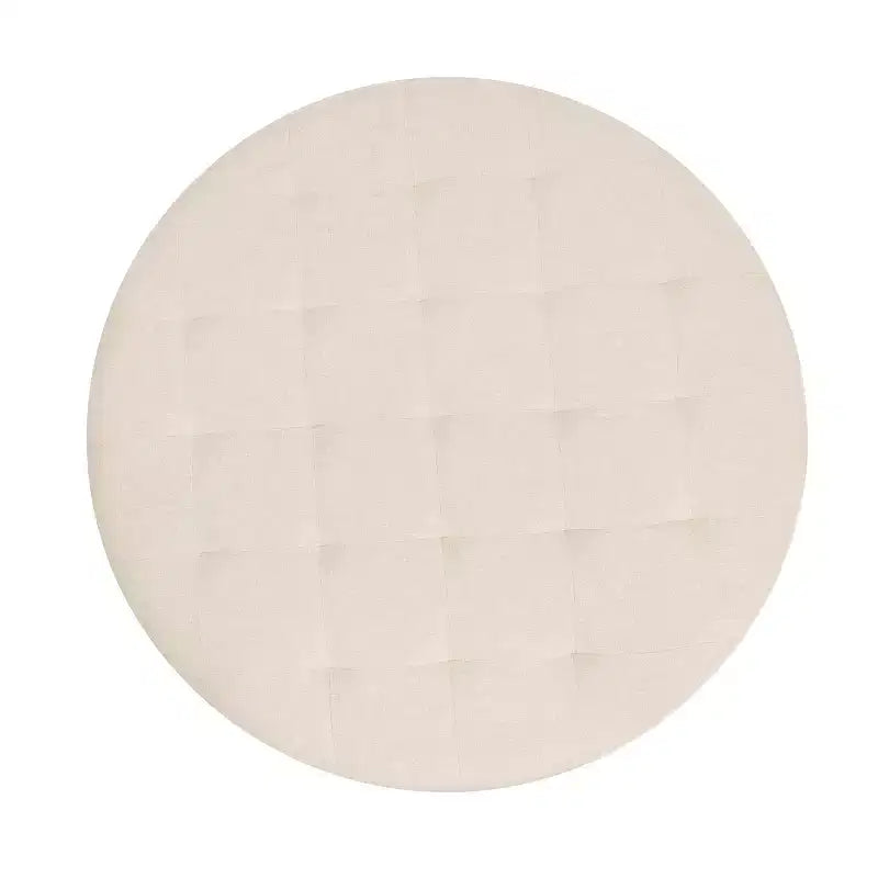 Pouf rotondo trapuntato, cotone lino, struttura in ferro, 86 cm di diametro