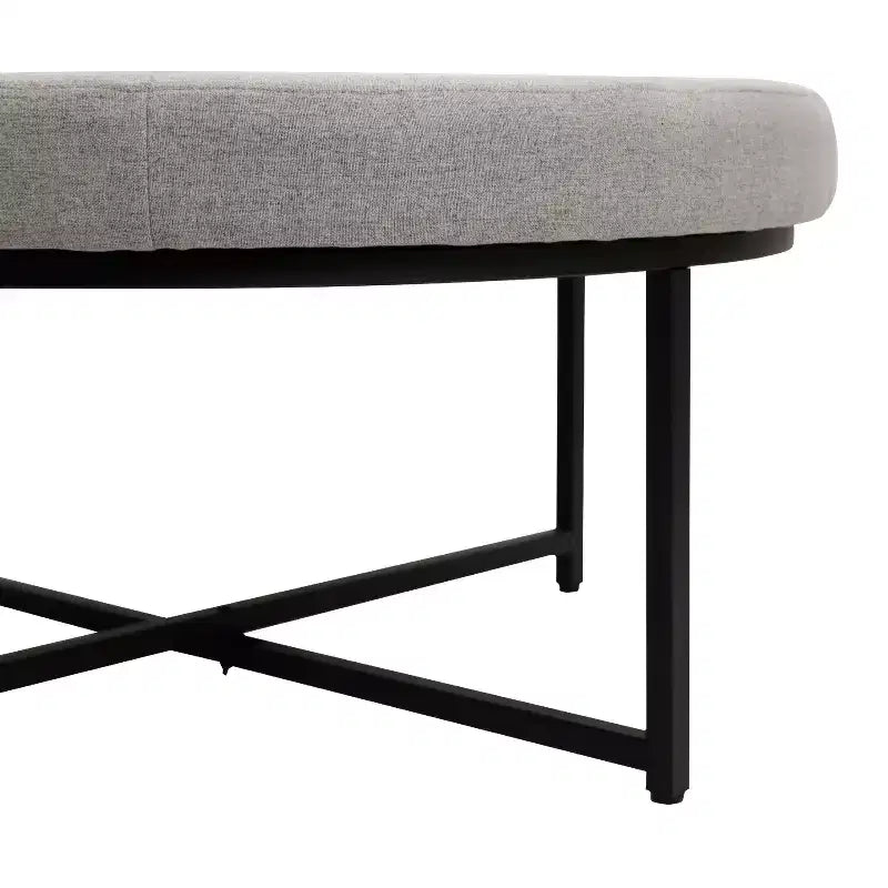Pouf rotondo trapuntato, cotone lino, struttura in ferro, 86 cm di diametro
