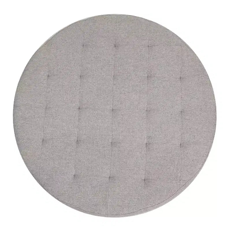 Pouf rotondo trapuntato, cotone lino, struttura in ferro, 86 cm di diametro
