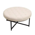 Pouf rotondo trapuntato, cotone lino, struttura in ferro, 86 cm di diametro