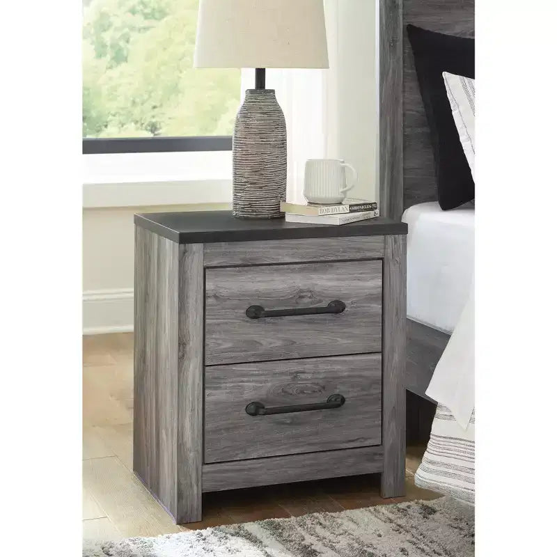 Comodino a 2 cassetti, grigio scuro, composito di legno, 21.7"L x 24.7"A x 15.6"P