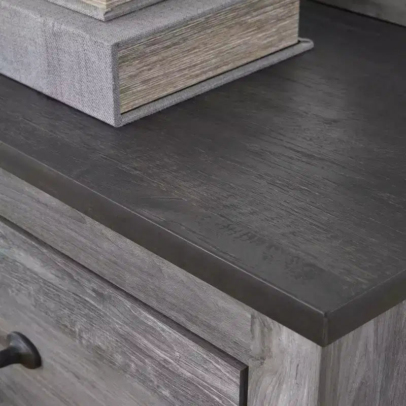 Comodino a 2 cassetti, grigio scuro, composito di legno, 21.7"L x 24.7"A x 15.6"P