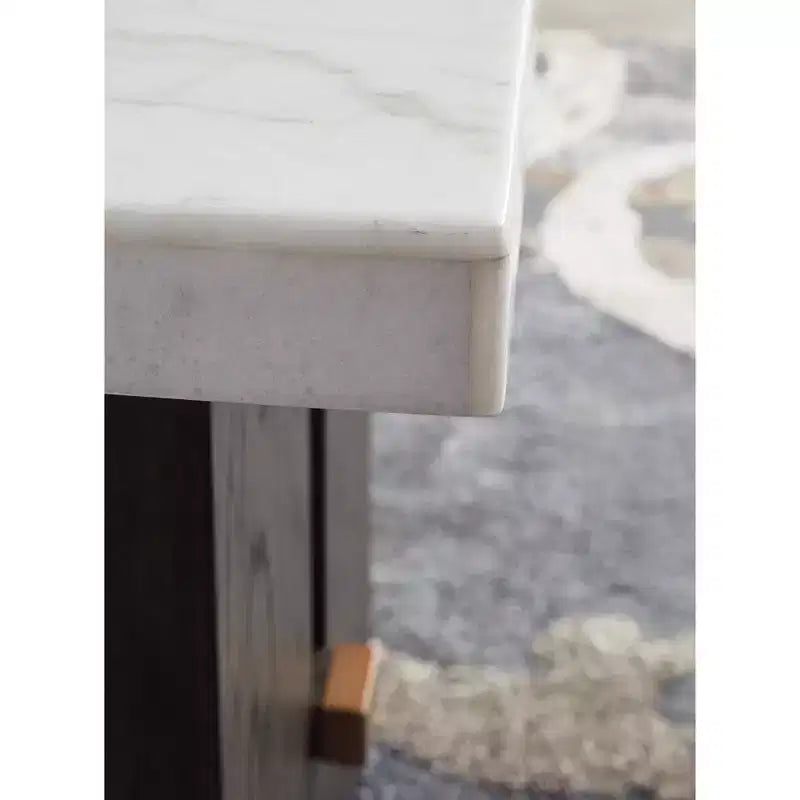 Tavolino Tradizionale con Piano in Marmo, Marrone Scuro e Bianco