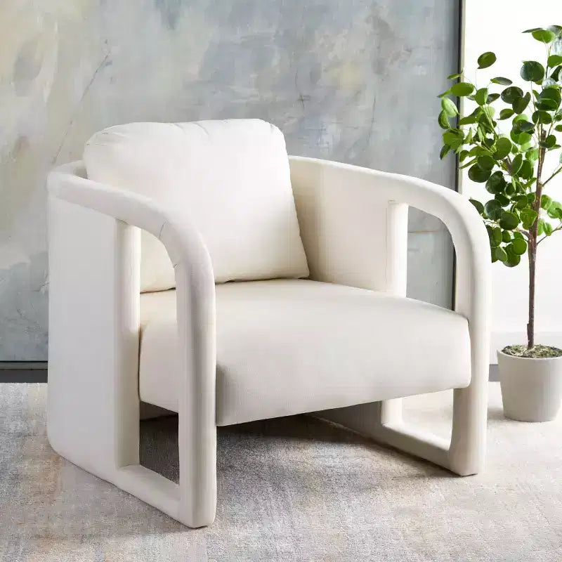 Poltroncina d'accento imbottita, tessuto color crema