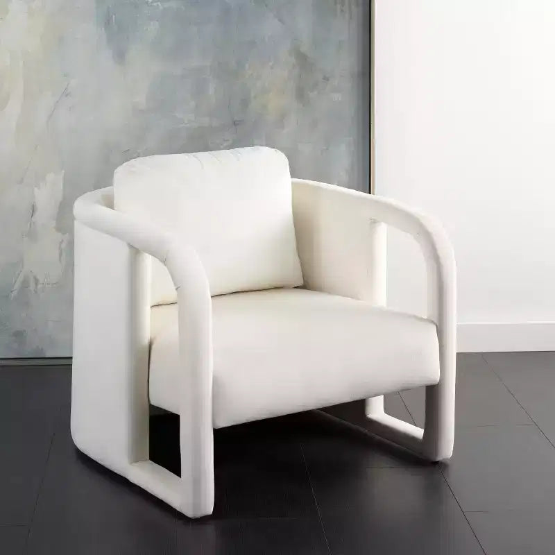 Poltroncina d'accento imbottita, tessuto color crema