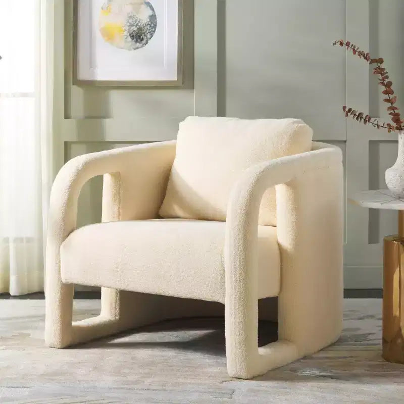 Poltroncina d'accento imbottita, tessuto color crema