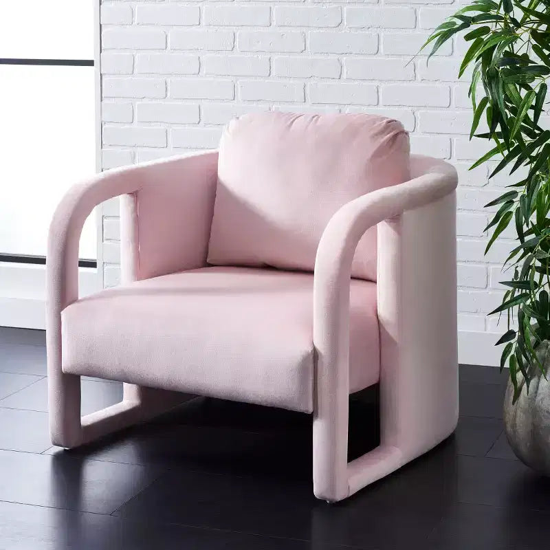 Poltroncina d'accento imbottita, tessuto color crema