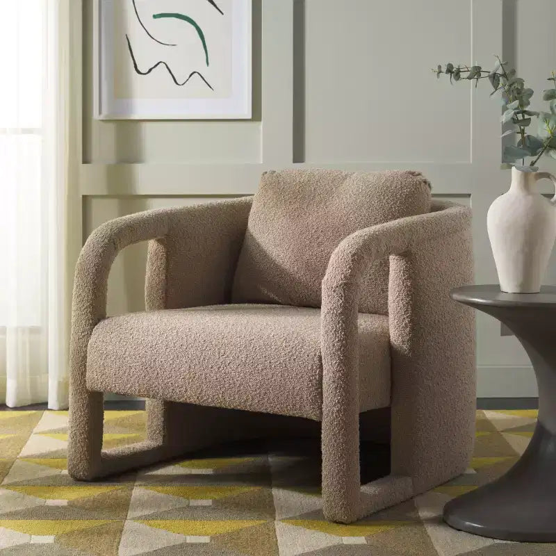 Poltroncina d'accento imbottita, tessuto color crema