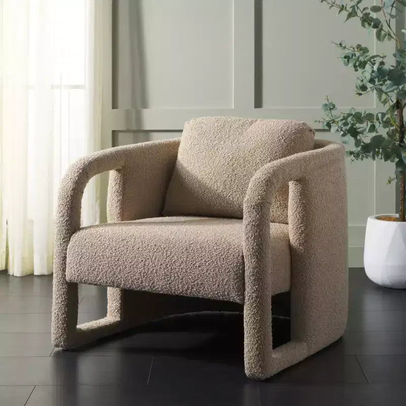 Poltroncina d'accento imbottita, tessuto color crema