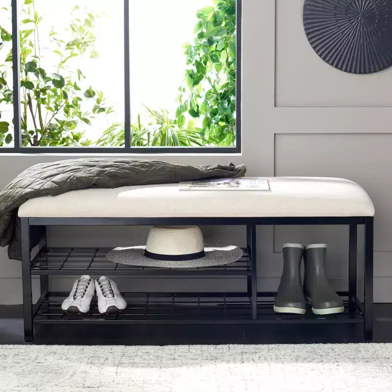 Panca a giorno con cuscino, nera, design minimalista