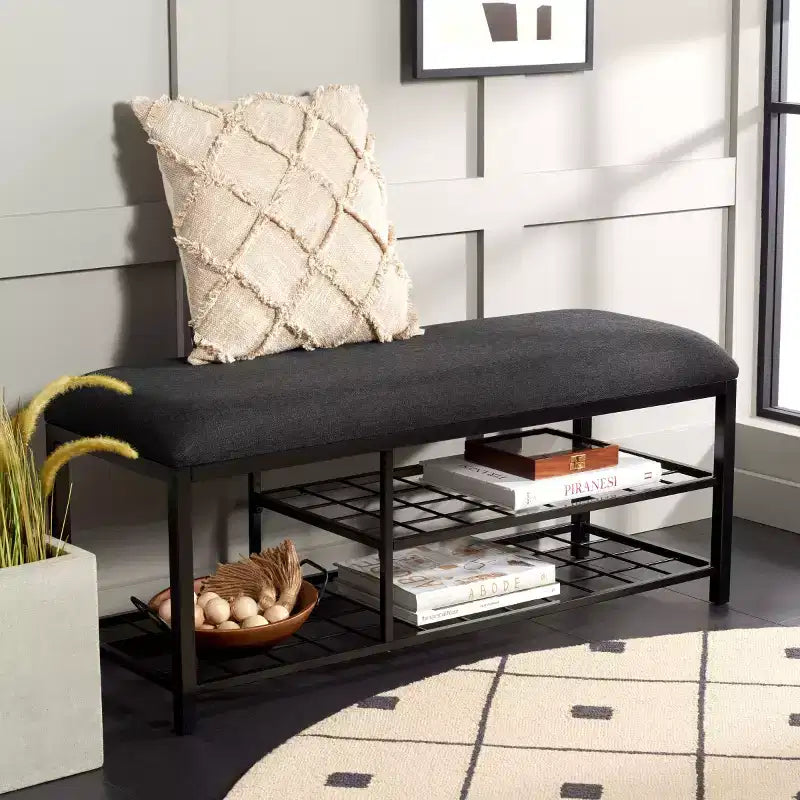 Panca a giorno con cuscino, nera, design minimalista