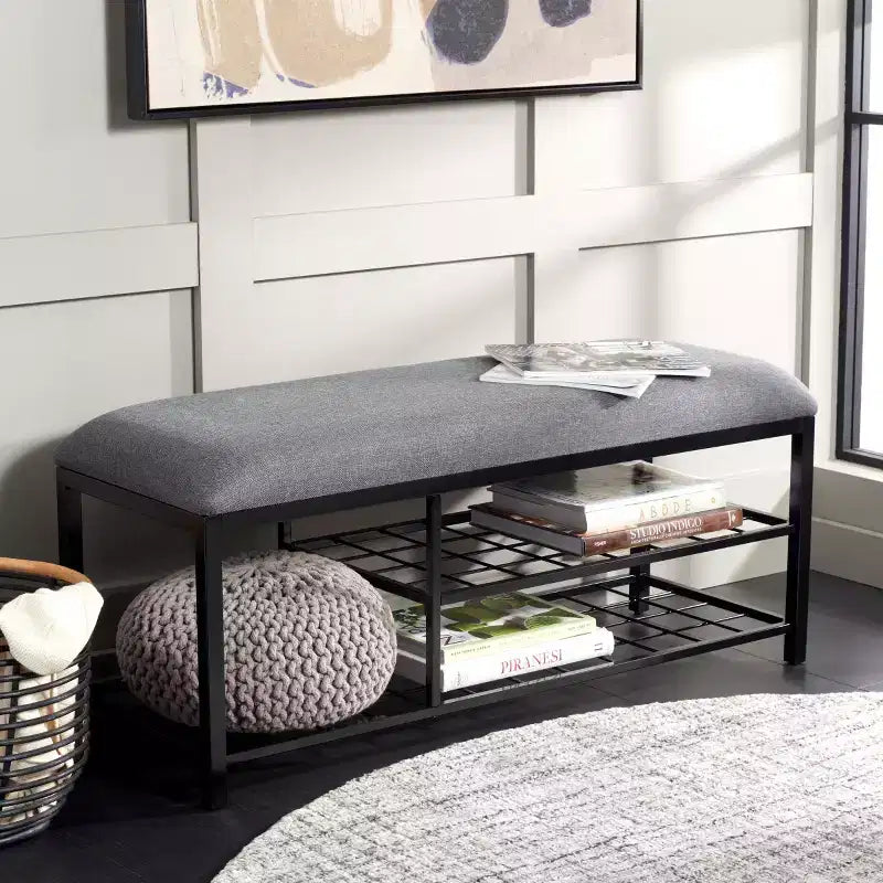 Panca a giorno con cuscino, nera, design minimalista