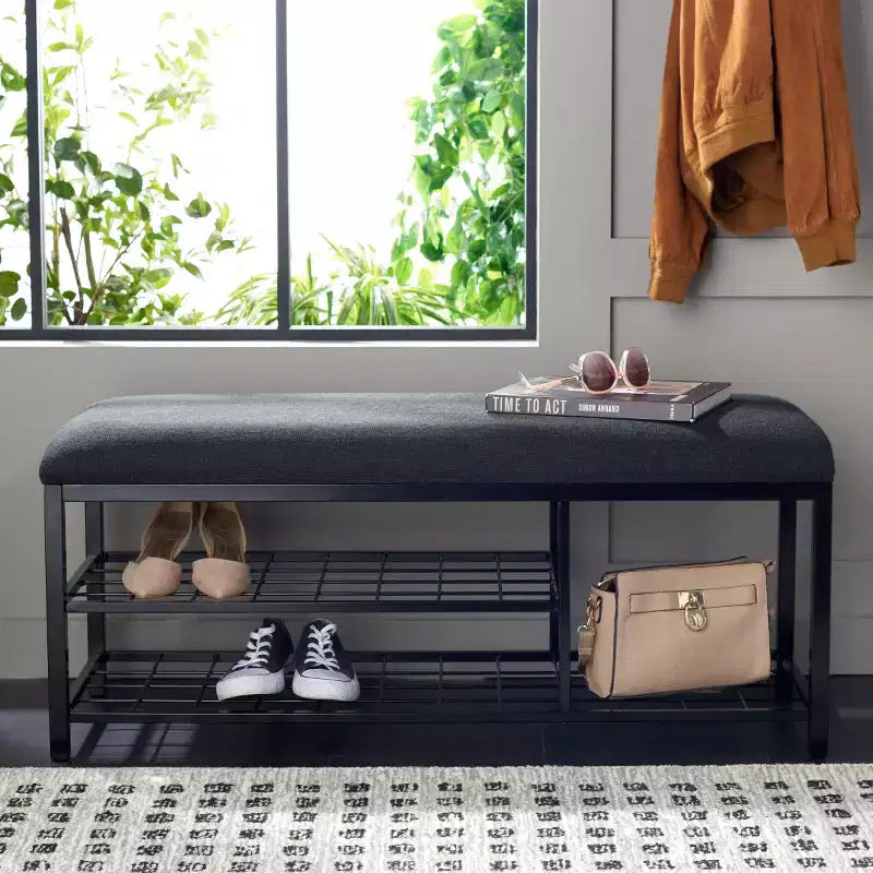 Panca a giorno con cuscino, nera, design minimalista