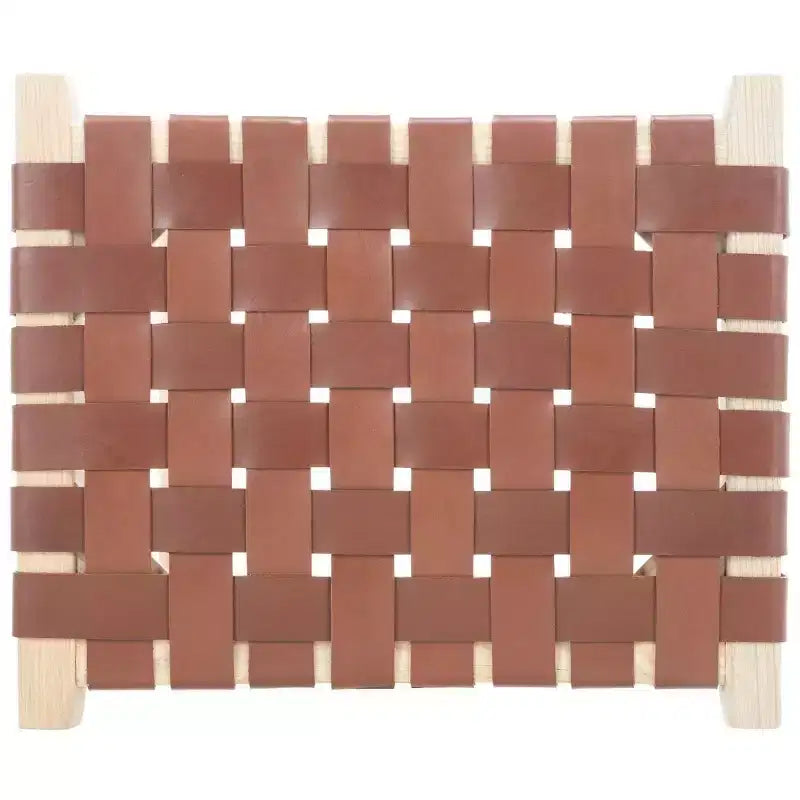 Sgabello da bancone senza schienale con seduta in pelle intrecciata, struttura in legno, 47 cm L x 35,5 cm P