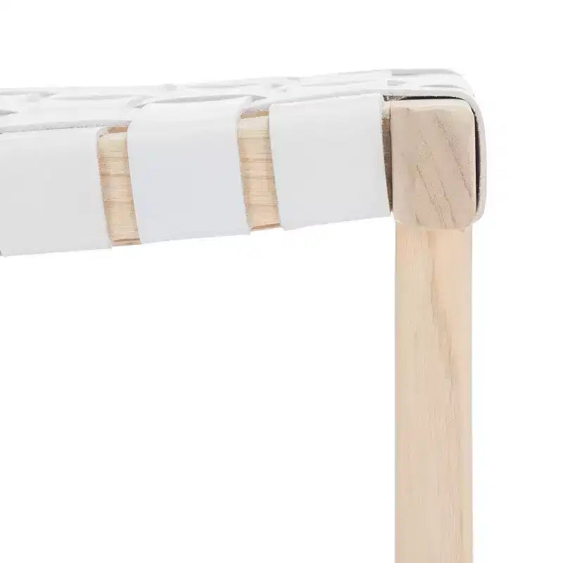 Sgabello da bancone senza schienale con seduta in pelle intrecciata, struttura in legno, 47 cm L x 35,5 cm P