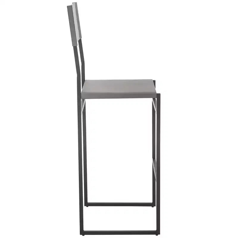 Sgabello da bar con schienale medio e poggiapiedi, struttura in ferro, sedile in pelle, altezza seduta 76 cm