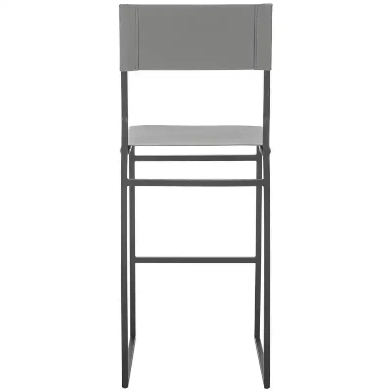 Sgabello da bar con schienale medio e poggiapiedi, struttura in ferro, sedile in pelle, altezza seduta 76 cm