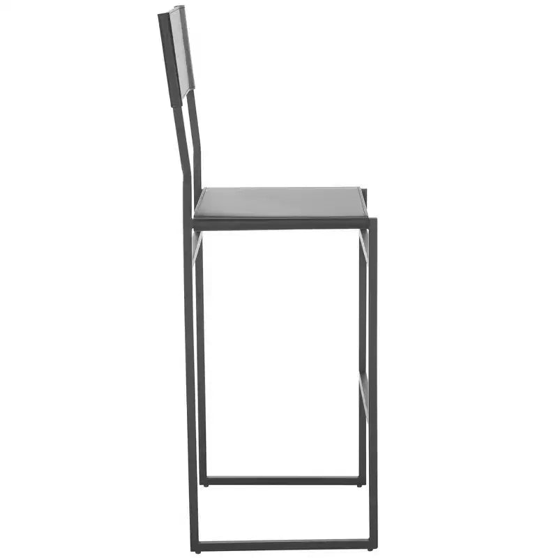 Sgabello da bar con schienale medio e poggiapiedi, struttura in ferro, sedile in pelle, altezza seduta 76 cm
