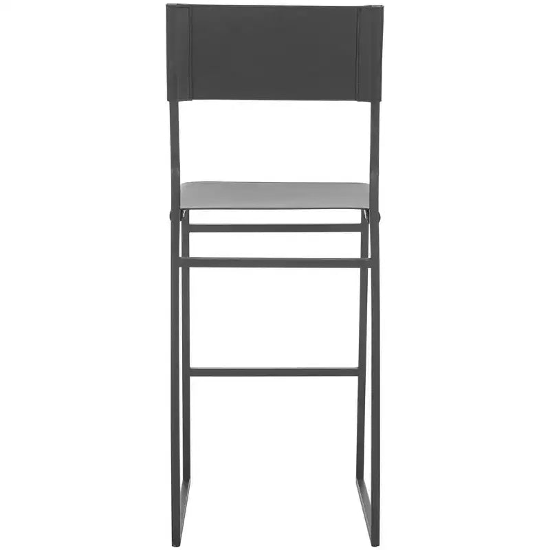 Sgabello da bar con schienale medio e poggiapiedi, struttura in ferro, sedile in pelle, altezza seduta 76 cm