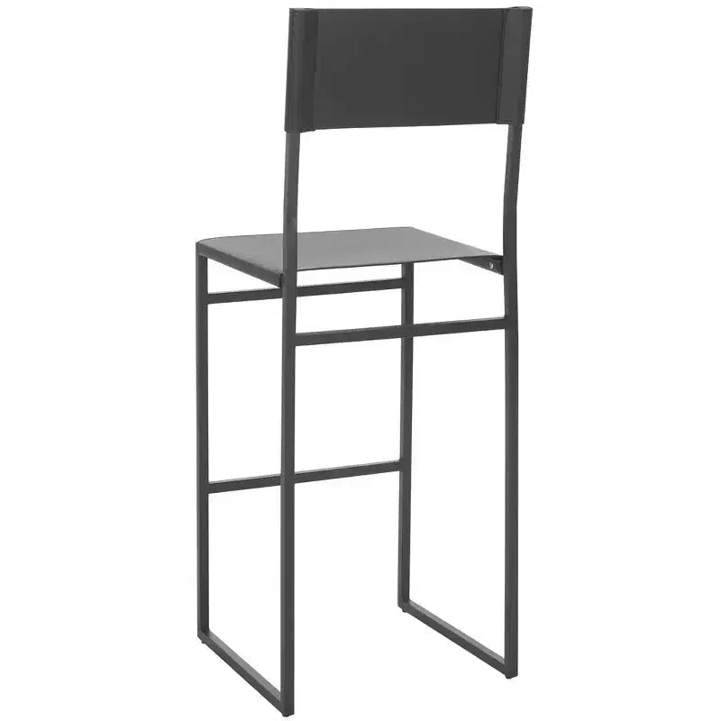 Sgabello da bar con schienale medio e poggiapiedi, struttura in ferro, sedile in pelle, altezza seduta 76 cm