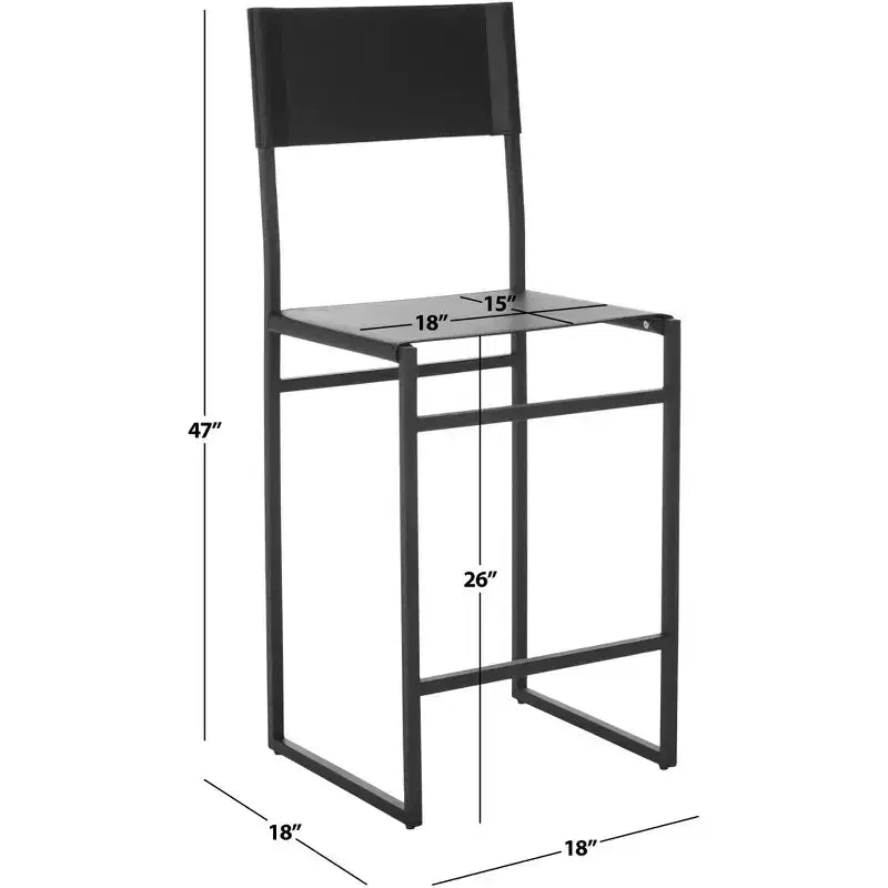 Sgabello da bancone con schienale medio e poggiapiedi, struttura in ferro, seduta in pelle, altezza 26"