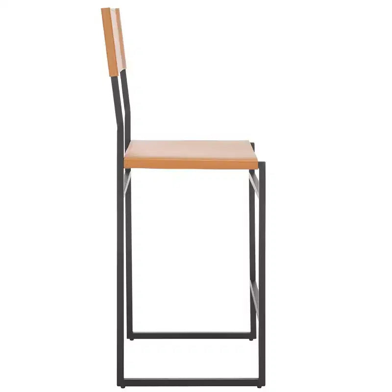 Sgabello da bancone con schienale medio e poggiapiedi, struttura in ferro, seduta in pelle, altezza 26"