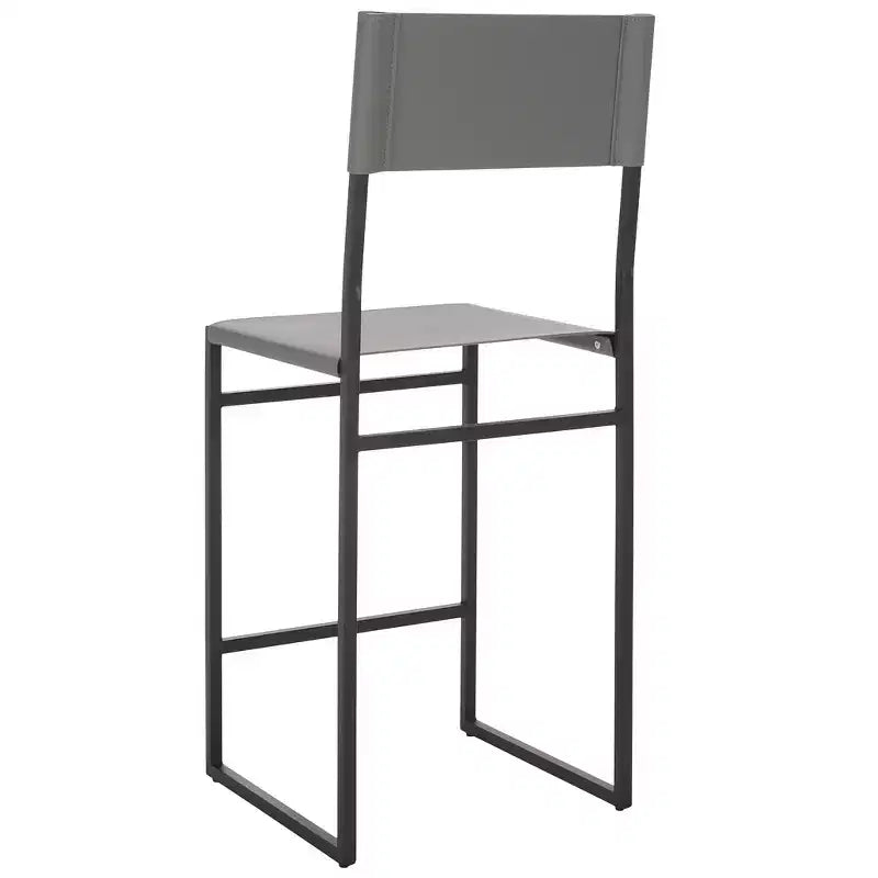 Sgabello da bancone con schienale medio e poggiapiedi, struttura in ferro, seduta in pelle, altezza 26"