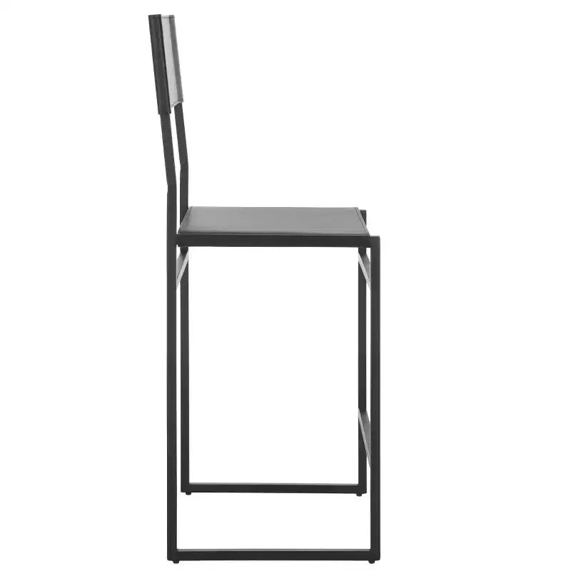 Sgabello da bancone con schienale medio e poggiapiedi, struttura in ferro, seduta in pelle, altezza 26"