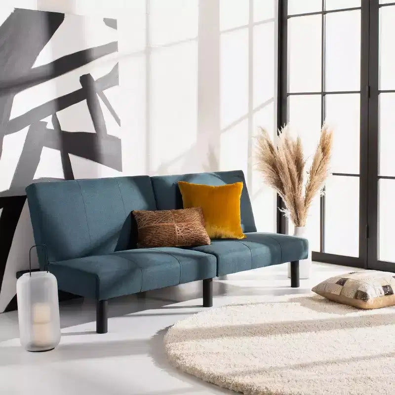 Divano Letto Futon Pieghevole, Blu Scuro e Nero